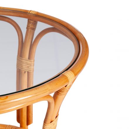 Комплект "PELANGI"  02/15 ( стол со стеклом + 4 кресла ) [без подушек] ротанг, кресло 65х65х77см, стол диаметр 64х61см, Honey (мед)