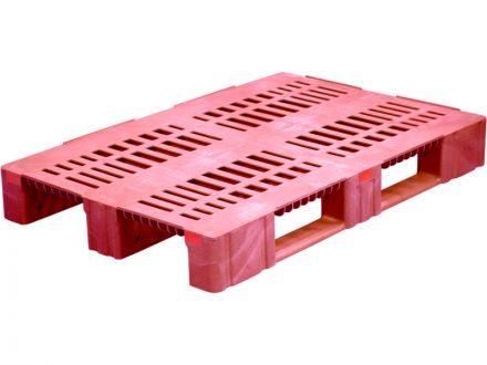 Паллет 1200х800х150 перфорированный усиленный (версия 2), на 3-х полозьях  красный