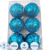 Украшение новогоднее подвесное Шары голубые с пайт, 6 шт наб 5x5x5см 91066