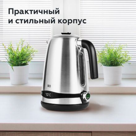Чайник BQ (БИ-КЬЮ) KT1724SW, 1,7 л, 2200 Вт, закрытый нагревательный элемент, ТЕРМОРЕГУЛЯТОР, стальной, 86189269