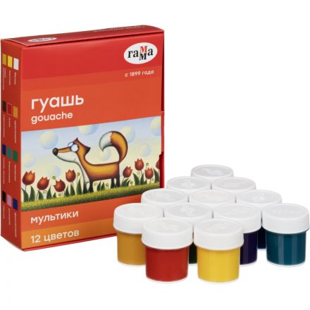 Гуашь Гамма Мультики 12 цветов по 20 мл Гуашь Гамма Мультики 12 цветов по 20 мл