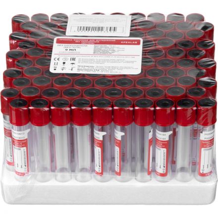 Вакуумные пробирки без наполнителя 9 мл, 16х100 мм, APEXLAB 100 шт/уп