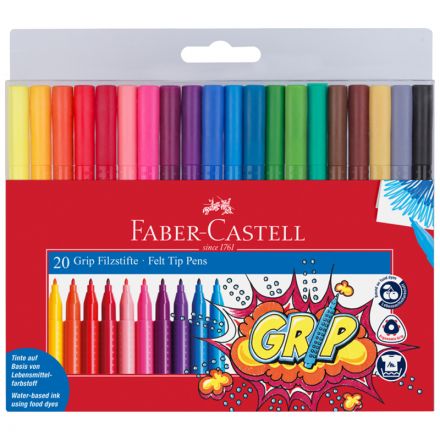 Фломастеры Faber-Castell "Grip", 20цв., трехгранные, смываемые, пластик. уп., европодвес Фломастеры Faber-Castell "Grip", 20цв., трехгранные, смываемые, пластик. уп., европодвес