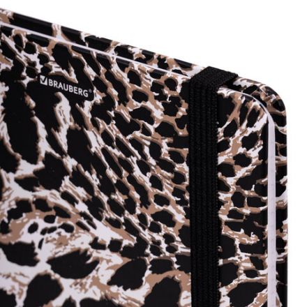 Блокнот с резинкой в клетку 96 л., А5 145х203 мм, твердая обложка, BRAUBERG," Leopard", 115535
