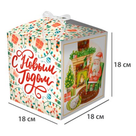 Коробка самосборная подарочная новогодняя (1 шт.), 18х18х18 см, "Ассорти №4", ЗОЛОТАЯ СКАЗКА, 592824