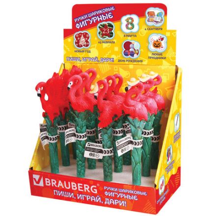 Ручка фигурная "ФЛАМИНГО", СИНЯЯ, 4 дизайна ассорти, линия письма 0,5 мм, дисплей, BRAUBERG, 142760 Ручка фигурная "ФЛАМИНГО", СИНЯЯ, 4 дизайна ассорти, линия письма 0,5 мм, дисплей, BRAUBERG, 142760