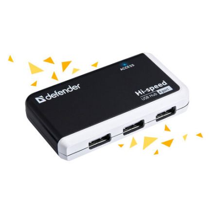 Хаб USB 2.0, 4 порта, порт для питания, черный, DEFENDER QUADRO INFIX, 83504