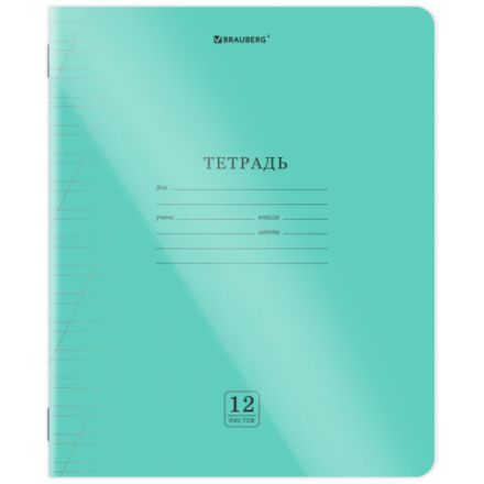 Тетрадь пластиковая обложка (прозрачная) 12 листов, косая линия, BRAUBERG "Smart Cover", ЗЕЛЕНАЯ, 405021