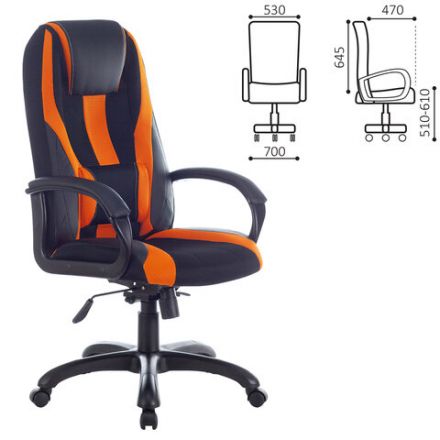 Кресло компьютерное BRABIX PREMIUM "Rapid GM-102", экокожа/ткань, черно/оранжевое, 532420, GM-102_532420
