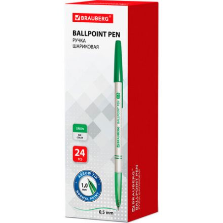 Ручка шариковая BRAUBERG "Офисная", ЗЕЛЕНАЯ, корпус белый, узел 1 мм, линия письма 0,5 мм, 141511
