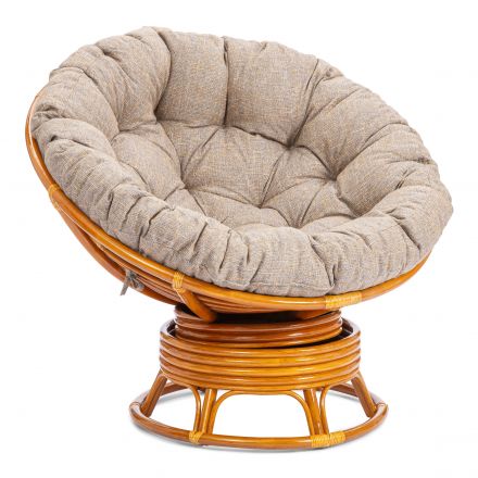 Кресло-качалка Папасан/Papasan (W 23/01 B) /с подушкой/ 115х78х104см, коньячный, подушка рогожка, меланж
