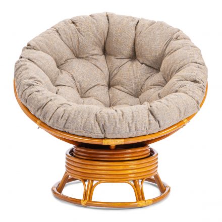 Кресло-качалка Папасан/Papasan (W 23/01 B) /с подушкой/ 115х78х104см, коньячный, подушка рогожка, меланж