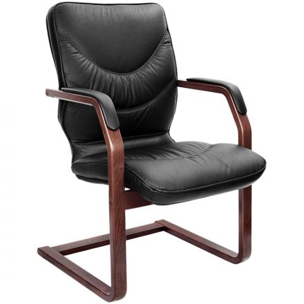 Конференц-кресло LEEDS WOOD С с низ спинкой на полозьях ч.кож+к/з/т.орех Конференц-кресло LEEDS WOOD С с низ спинкой на полозьях ч.кож+к/з/т.орех