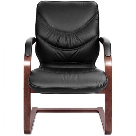 Конференц-кресло LEEDS WOOD С с низ спинкой на полозьях ч.кож+к/з/т.орех Конференц-кресло LEEDS WOOD С с низ спинкой на полозьях ч.кож+к/з/т.орех