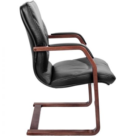 Конференц-кресло LEEDS WOOD С с низ спинкой на полозьях ч.кож+к/з/т.орех Конференц-кресло LEEDS WOOD С с низ спинкой на полозьях ч.кож+к/з/т.орех