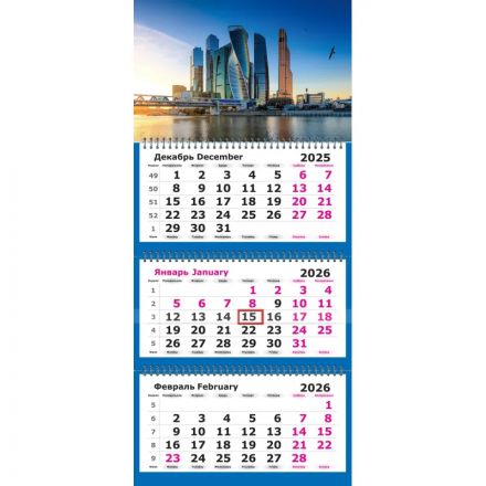 Календарь настенный 3-х блочный 2026 Attache, 305х675, Москва-Сити, 80г/м2 Календарь настенный 3-х блочный 2026 Attache, 305х675, Москва-Сити, 80г/м2