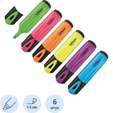 Набор текстовыделителей Maped FLUO PEP'S CLASSIC 1-5 мм, 6цв/наб,742557