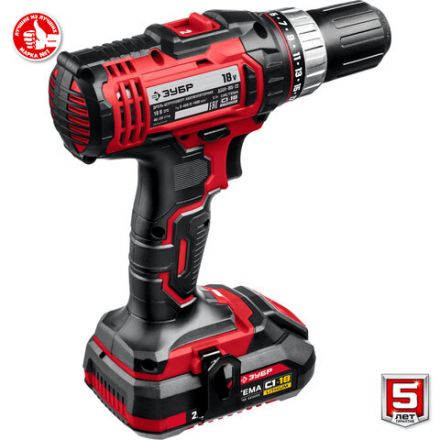 Дрель-шуруповерт безударная АККУМУЛЯТОРНАЯ, с двумя аккумуляторами 2 Ач, 18 В, ЗУБР ДШЛ-185-22 Дрель-шуруповерт безударная АККУМУЛЯТОРНАЯ, с двумя аккумуляторами 2 Ач, 18 В, ЗУБР ДШЛ-185-22
