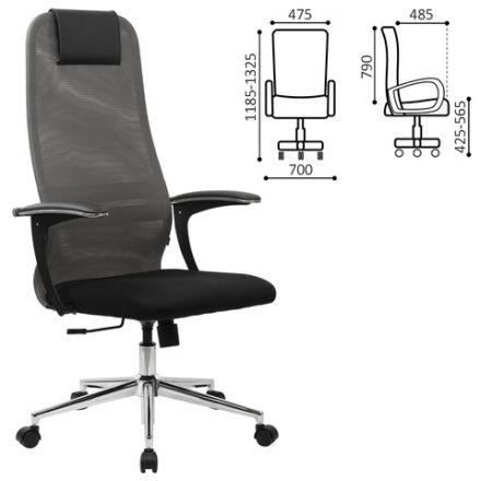 Кресло офисное BRABIX PREMIUM "Ultimate EX-801" хром, плотная двойная сетка Х2, черное/серое, 532918 Кресло офисное BRABIX PREMIUM "Ultimate EX-801" хром, плотная двойная сетка Х2, черное/серое, 532918