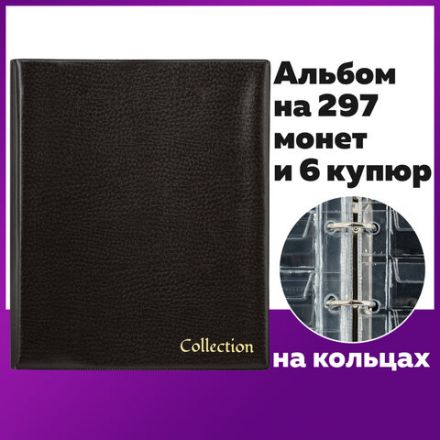 Альбом нумизмата для 297 монет и 6 бон (купюр) "OPTIMA", 230х270 мм, ПВХ, коричневый, STAFF, 238077 Альбом нумизмата для 297 монет и 6 бон (купюр) "OPTIMA", 230х270 мм, ПВХ, коричневый, STAFF, 238077
