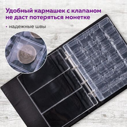 Альбом нумизмата для 297 монет и 6 бон (купюр) "OPTIMA", 230х270 мм, ПВХ, коричневый, STAFF, 238077