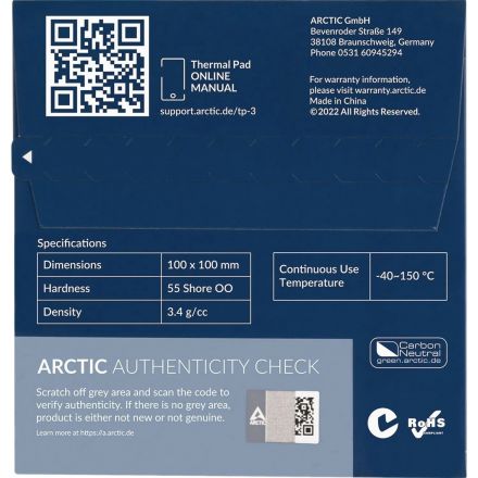Термопрокладка Arctic Cooling Thermal pad  100x100mm, 0,5mm (ACTPD00052A)