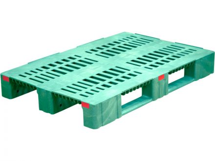 Паллет 1200х800х150 перфорированный усиленный (версия 2), на 3-х полозьях  зеленый