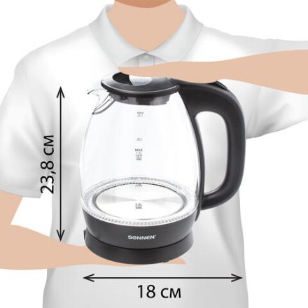 Чайник SONNEN KT-1786, 1,7 л, 2200 Вт, закрытый нагревательный элемент, стекло, 453422 Чайник SONNEN KT-1786, 1,7 л, 2200 Вт, закрытый нагревательный элемент, стекло, 453422