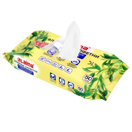 Салфетки влажные 50 шт., УНИВЕРСАЛЬНЫЕ, очищающие для всей семьи, экстракт зеленого чая, LAIMA,128077 Салфетки влажные 50 шт., УНИВЕРСАЛЬНЫЕ, очищающие для всей семьи, экстракт зеленого чая, LAIMA,128077