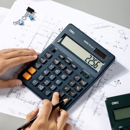 Калькулятор настольный ПОЛНОРАЗМ. Deli EM888F, 12-р,дв.пит.,202x159мм,т-син