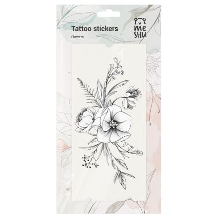 Наклейка-тату MESHU, "Flowers", 9*19см, 3 листа, инд. уп., европодвес