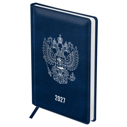 Ежедневник датированный 2027г., А4, 176л., твердый переплет, кожзам, BG "Орел", синий Ежедневник датированный 2027г., А4, 176л., твердый переплет, кожзам, BG "Орел", синий