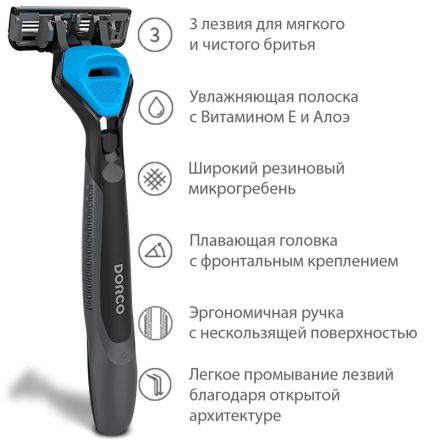 Бритва Dorco CROSS3, 5 см.кас.3лез., плав.головка, увл.полос TRC 1005