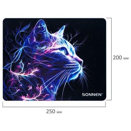 Коврик для мыши SONNEN "NEON CAT" резина + ткань, 250х200х2 мм, 513956 Коврик для мыши SONNEN "NEON CAT" резина + ткань, 250х200х2 мм, 513956