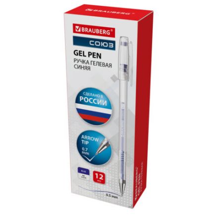 Ручка гелевая РОССИЯ "СОЮЗ", СИНЯЯ, корпус прозрачный, узел 0,7 мм, линия письма 0,5 мм, BRAUBERG, 143962 Ручка гелевая РОССИЯ "СОЮЗ", СИНЯЯ, корпус прозрачный, узел 0,7 мм, линия письма 0,5 мм, BRAUBERG, 143962