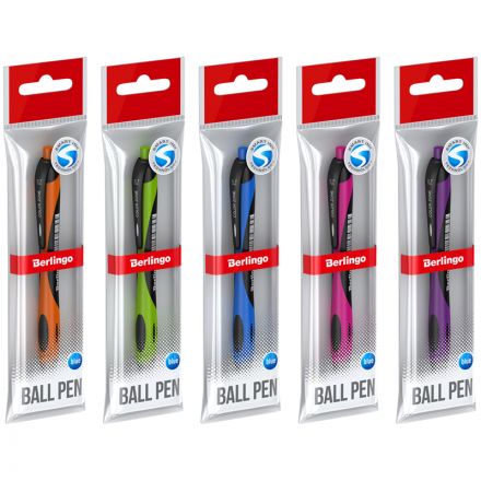 Ручка шариковая автоматическая Berlingo "Color Zone" синяя, 0,7мм, корпус ассорти, пакет с европодвесом