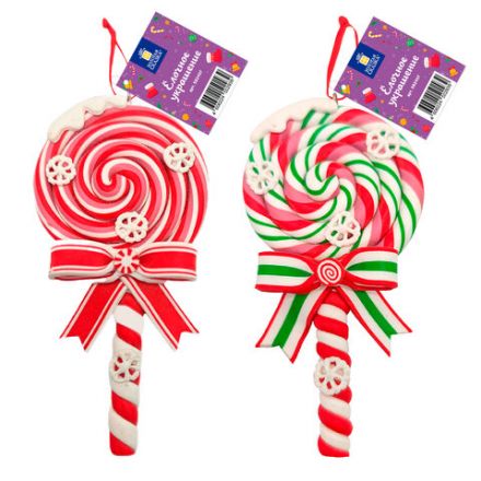 Украшение ёлочное (1 шт.) "Леденцы", 6,5х13 см, полимерная глина, ассорти 2 дизайна, ЗОЛОТАЯ СКАЗКА, 592407