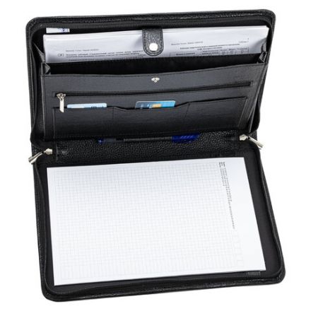 Папка из натуральной кожи на молнии, 340х250х30 мм, черная, 8-011 Папка из натуральной кожи на молнии, 340х250х30 мм, черная, 8-011