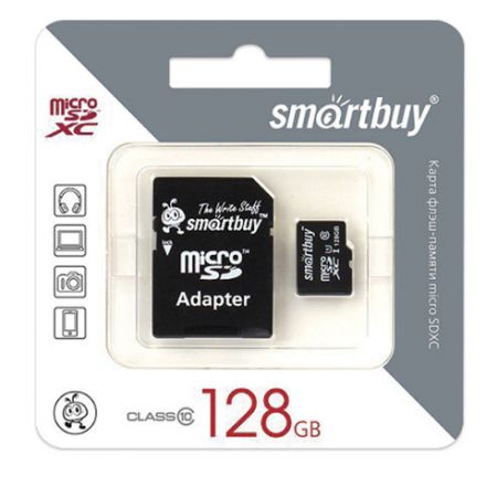Карта памяти micro SDXC, 128 GB, SMARTBUY, UHS-1 U1, 80 Мб/сек. (class 10), с адаптером, SB128GBSDCL1001 Карта памяти micro SDXC, 128 GB, SMARTBUY, UHS-1 U1, 80 Мб/сек. (class 10), с адаптером, SB128GBSDCL1001