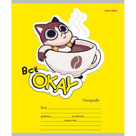 Тетрадь КЛЕТКА 18л. ВСЁ ОКЕЙ цвет.мелов.обл.,5 дизайнов в спайке 18-5590