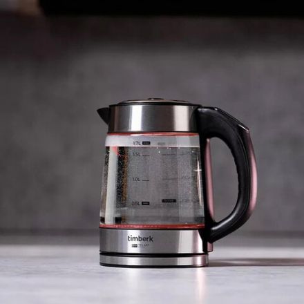 Чайник TIMBERK T-EK27G03, 1,7 л, 2200 Вт, закрытый нагревательный элемент, ТЕРМОРЕГУЛЯТОР, стекло, стальной Чайник TIMBERK T-EK27G03, 1,7 л, 2200 Вт, закрытый нагревательный элемент, ТЕРМОРЕГУЛЯТОР, стекло, стальной
