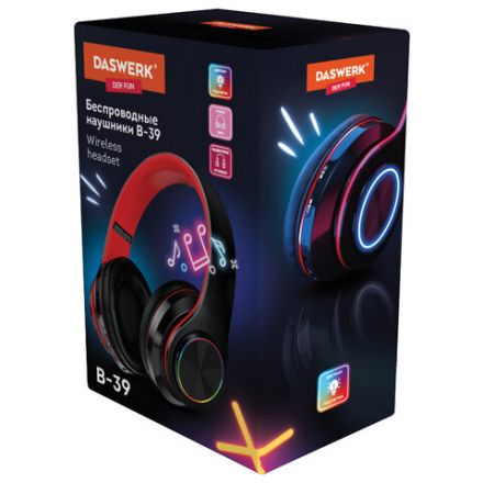 Наушники беспроводные большие светящиеся накладные, красные DASWERK (ДАСВЕРК) B-39, 513807 Наушники беспроводные большие светящиеся накладные, красные DASWERK (ДАСВЕРК) B-39, 513807