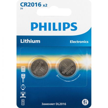 Батарейка Philips CR2016-2BL/CR2016P2/51 литиевые 2шт/уп Батарейка Philips CR2016-2BL/CR2016P2/51 литиевые 2шт/уп