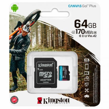 Карта памяти microSDXC 64GB KINGSTON Canvas Go Plus UHS-I U3, 170 Мб/с (class 10), SDCG3/64GB Карта памяти microSDXC 64GB KINGSTON Canvas Go Plus UHS-I U3, 170 Мб/с (class 10), SDCG3/64GB