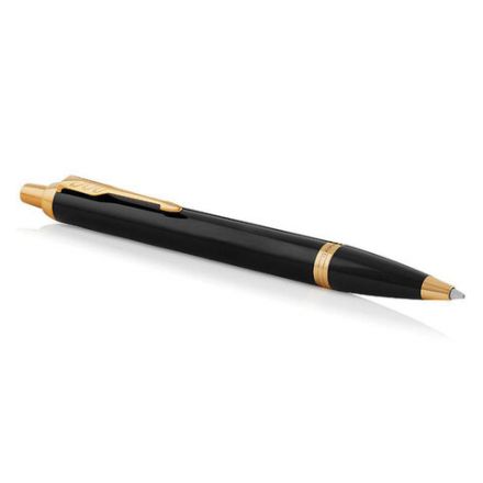 Ручка шариковая PARKER "IM Core Black Lacquer GT", черный глянцевый лак, позолота, синяя, 1931666