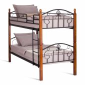 Кровать BOLERO двухярусная, дерево гевея/металл, 90*200 см (bunk bed), красный дуб/черный
