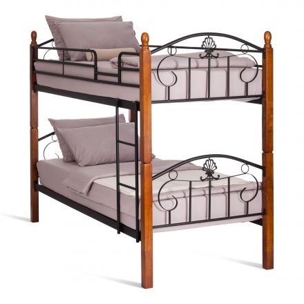 Кровать BOLERO двухярусная, дерево гевея/металл, 90*200 см (bunk bed), красный дуб/черный