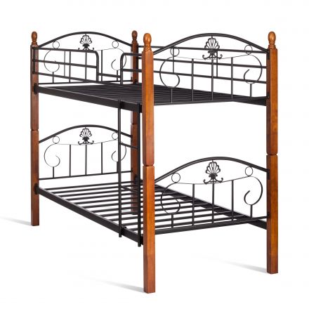 Кровать BOLERO двухярусная, дерево гевея/металл, 90*200 см (bunk bed), красный дуб/черный