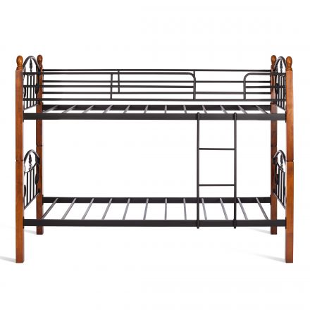 Кровать BOLERO двухярусная, дерево гевея/металл, 90*200 см (bunk bed), красный дуб/черный