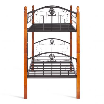 Кровать BOLERO двухярусная, дерево гевея/металл, 90*200 см (bunk bed), красный дуб/черный